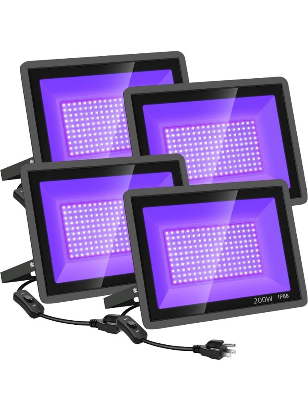 200W LED Black Light Flood Lights - 4 Pack, Outdoor, IP66, Perfect for Halloween